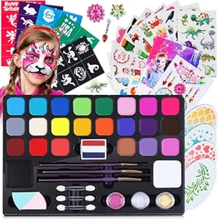 Face Painting Kit for Children, 24 Colors Non Toxic Face Paint for Kids Sensitive Skin, Washable Professional Kids Face Paint Set for Halloween Christmas Party Makeup