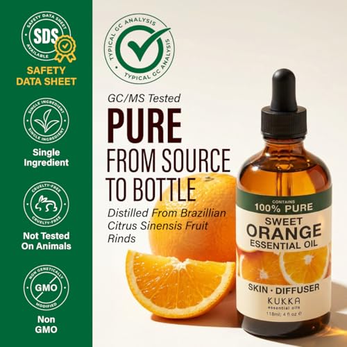 Image of 100% Pure Orange Oil - 4 Fl Oz Orange Essential Oil for Hair, Skin, Diffuser, Aromatherapy & DIY Soap Making Scent