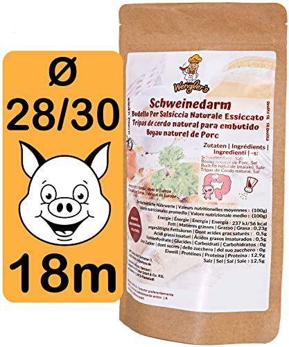 Wenglers Schweinedarm 28/30 - Bratwurst Naturdarm für eigene Wurst - 1A Metzgerqualität - brühfest räucherfähig 18 Meter