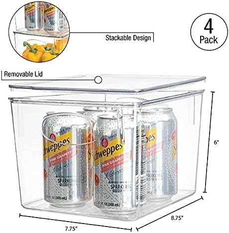 Sorbus Plastic Storage Clear Bins with Lid, Stackable Pantry Organizer Box Bin Containers for Organizing Kitchen Fridge, Food, Snack Pantry Cabinet, Fruit, Vegetables, Bathroom Supplies 4 Pack