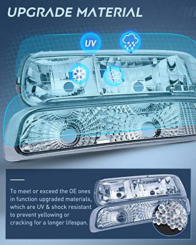 Nilight Headlight Assembly For 1999 2000 2001 2002 Chevy Silverado Avalanche 1500 1500Hd 2500 2500Hd 3500 Chevrolet Tahoe Suburban Replacement Headlamp Housing Bumper Lights Set, 2 Years Warranty #TOP5