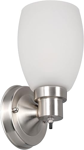 Design House Lydia - Aplique de pared, 1 luz, vidrio esmerilado, regulable, interruptor de encendidoapagado giratorio, níquel satinado, 4.88