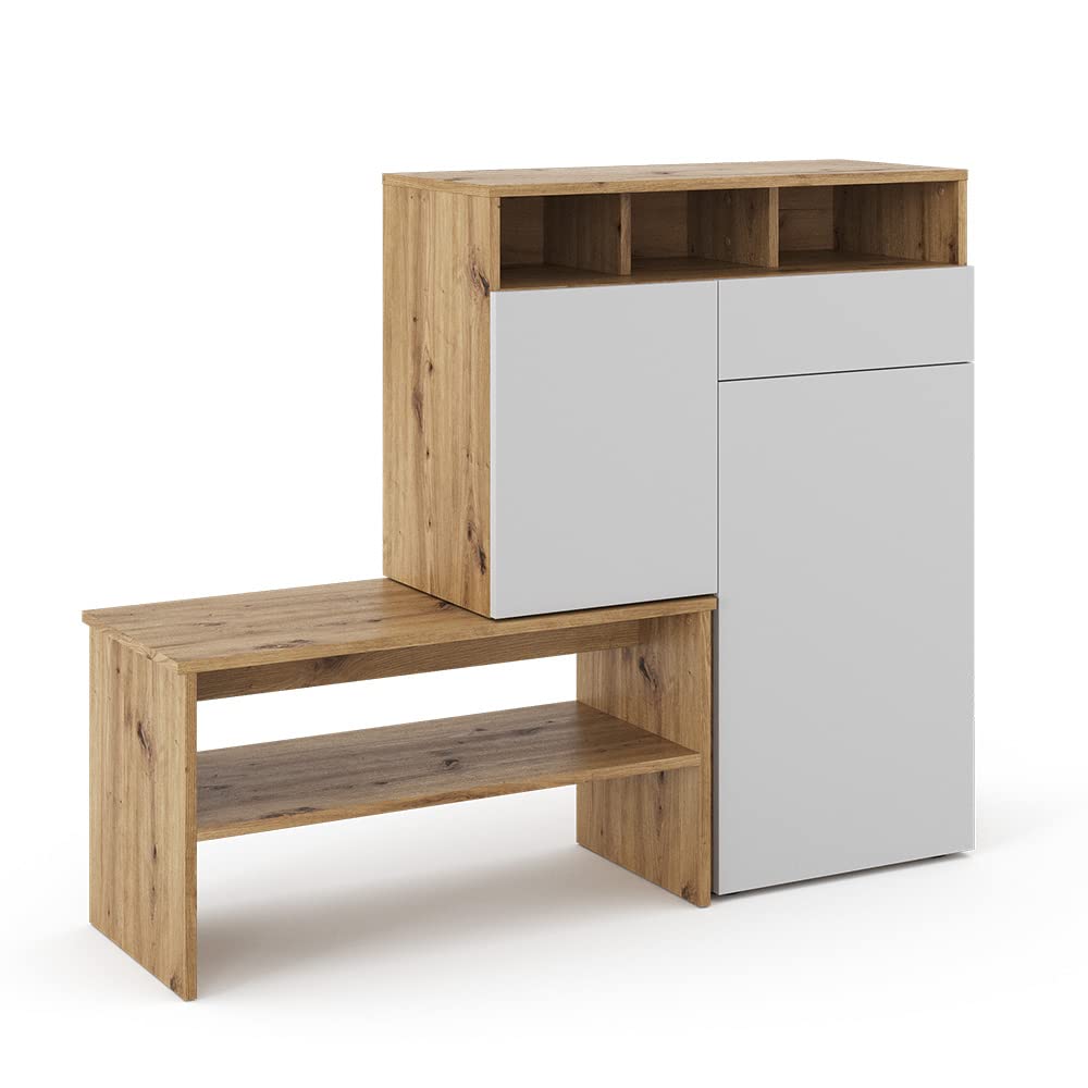 Vicco Schuhschrank Selena, Braun, 124.5 x 102 cm | mit Sitzfläche und variablen Ablageflächen