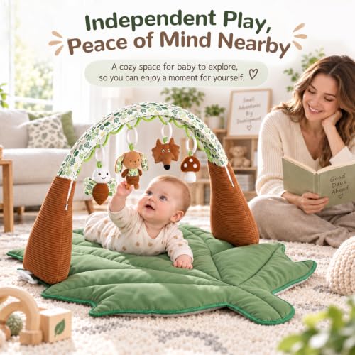 Leaf Baby Play Gym Mat with Detachable Arch, 4 Hanging Toys - Image 5