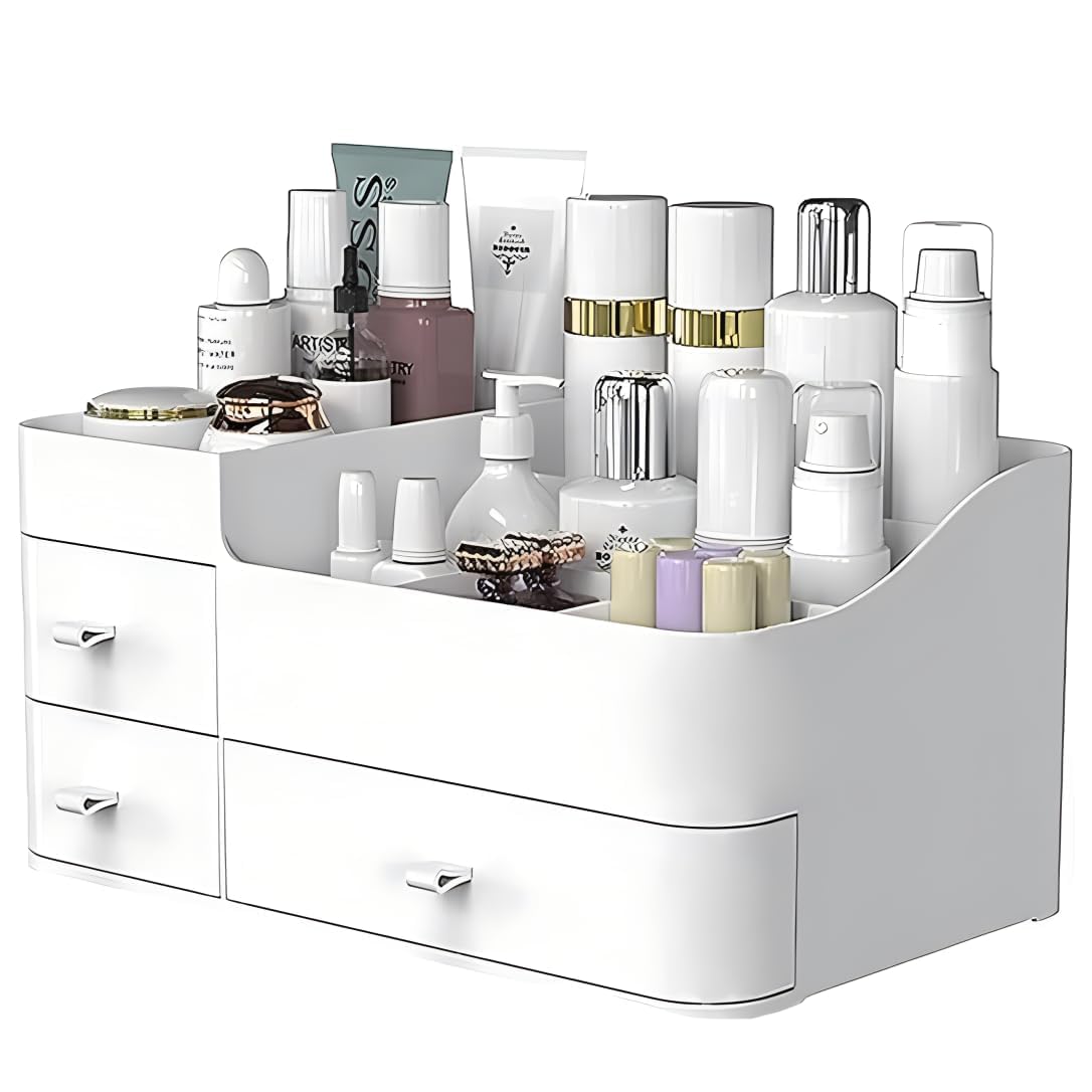 Stewit Makeup Organizer with Drawers,Large Capacity Countertop Organizer for Vanity,Bathroom and Bedroom Desk Cosmeticsn Organizer for Skin Care,Brushes, Eyeshadow, Lotions, Lipstick - White-image-48