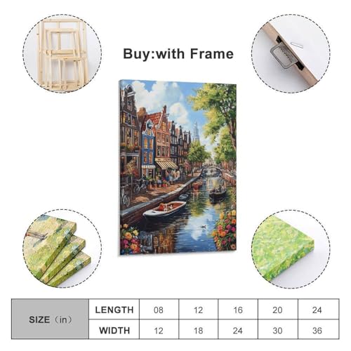 Impression sur toile premium du Canal d'Amsterdam déco 50x75 - 2