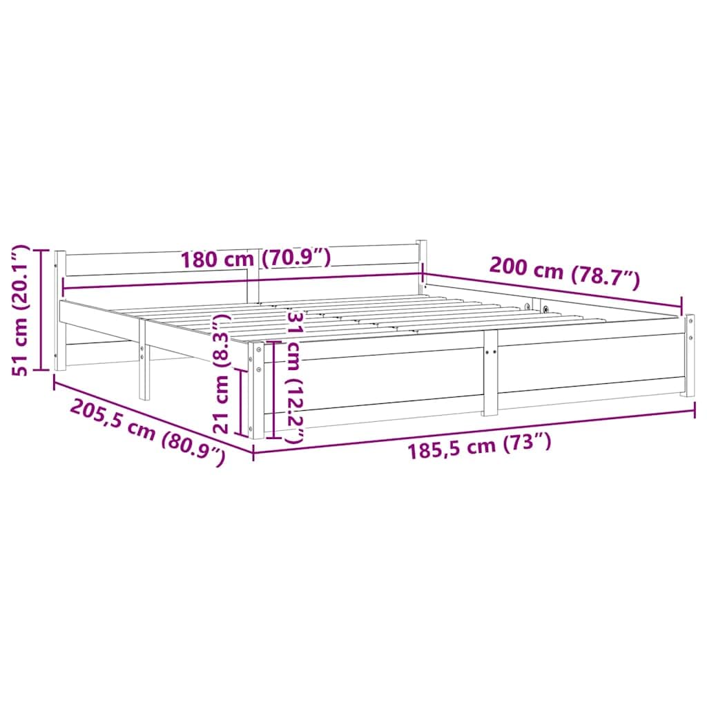 Massives Kiefernholz-Bettgestell, Holzbettgestell mit Kopfteil und Robustem Sperrholz für Schlafzimmer, Einzel- oder Doppelbett, Verschiedene Ausführungen (180 x 200 cm)