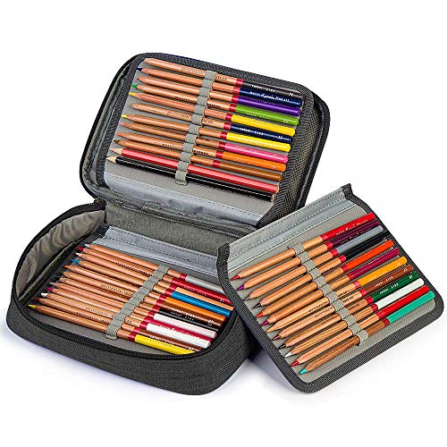 Image of Number-one Large Capacity Pencil Case, 72 Slots Colored Pencil Pouch Bag Portable Pencil Holder Stationery Organizer with Compartments for Office and Travel, Black