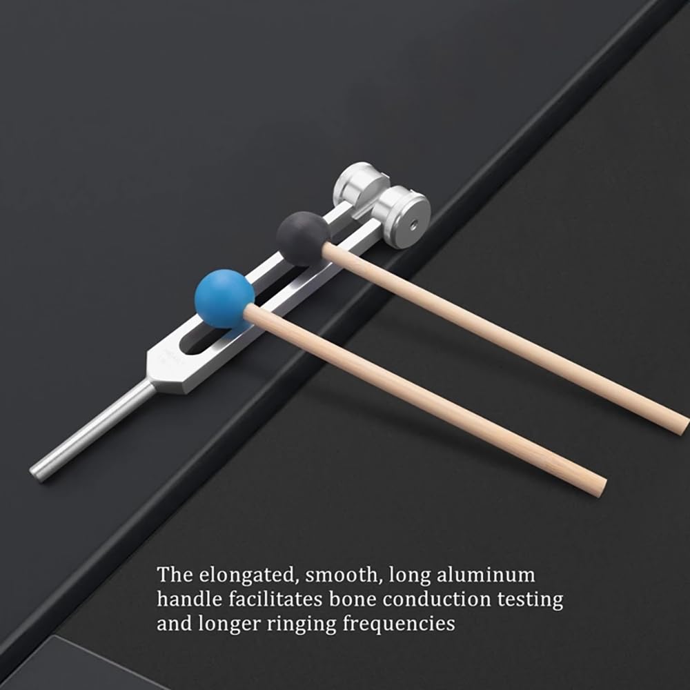 NEWFUN Stimmgabel,Stimmgabel Neurologie,10er Set mit Sockel + 2 Silikonhämmer und Reinigungstücher für Klangtherapie Gewichtete Stimmgabel Geeignet für Meditation, Anti-Kompression