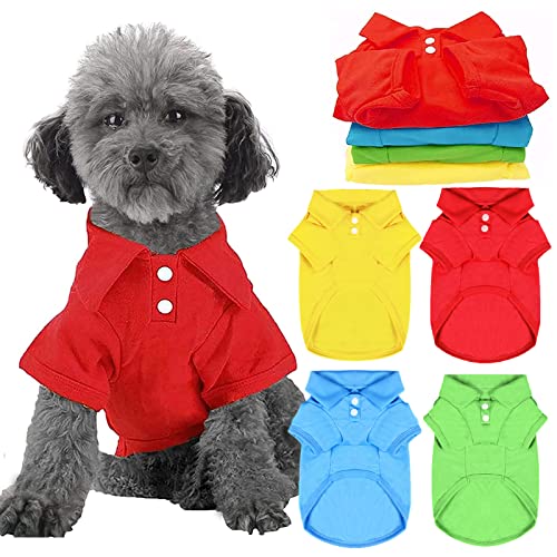 4 Pieces Dog Shirts Collared Polo T-Shirts for Small Medium Dogs Cats Boy Girl Dog Clothes Breathable Doggy Sweatshirt Puppy Kitten Small Breeds Pet Outfits Apparel Tops