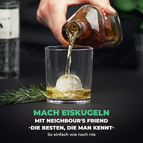 Neighbour’s Friend Patentierte Eiskugelform XL - Große Eiswürfelform rund Platinsilikon für Cocktails, Whisky & Longdrinks - 6x Eiswürfel rund spülmaschinengeeignet - XXL Eiswürfel
