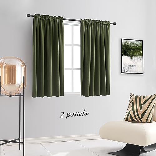 Image of DONREN Olive Green Blackout Curtains 48 Inch Length 2 Panels Set - Rod Pocket Room Darkening Thermal Insulated Curtains & Drapes for Boys Bedroom /Cabin /Loft,W52 x L48 Inches Long