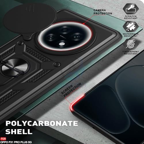 Image of AIBEX Back Cover Compatible for Oppo F31 Pro Plus | D10 Tough Armor Case | Sliding Camera Shield | 360 Protection | Kickstand Ring Holder | Military-Grade Bumper Case - Black
