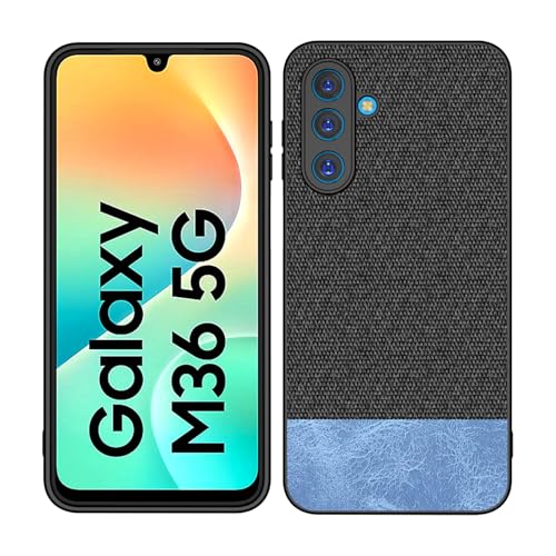 Image of Kapa Soft Fabric & Leather Hybrid Protective Back Cover for Samsung Galaxy M36 / F36 5G | Shockproof Slim Hard Anti Slip Back Case (Black,Blue)