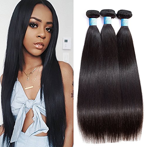 Brazilian Virgin Straight Human Hair 3 Bundles BLY 8A Unprocessed Natural Black Silky Straight Hair Weave Extensions 300g Total (18 18 18inches)