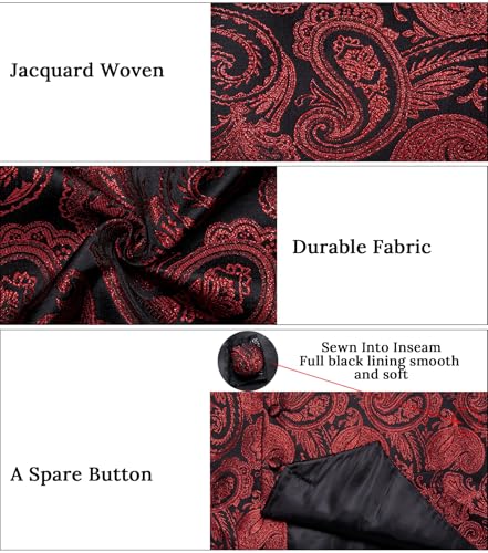 Image of DiBanGu Mens Vest and Tie Set Formal Paisley Waistcoat and Necktie Pocket Square Cufflinks Silk Suit Vest for Tuxedo Wedding