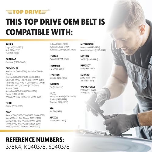 Image of Top Drive, 4PK960, Premium Engine EPDM Serpentine Belt, 38.35 inch Length | 4-Rib, Automotive Replacement Serpentine Belt, Equivalent References K040378 and 5040378