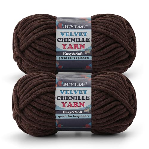 Image of 2 Pack Chunky Chenille Yarn for Crocheting and Knitting,Thick Bulky Plush Fluffy Velvet Soft Baby Blanket Crochet Chenille Yarn for Crocheting Blankets /Amigurumi /DIY Crafts(Coffee Brown