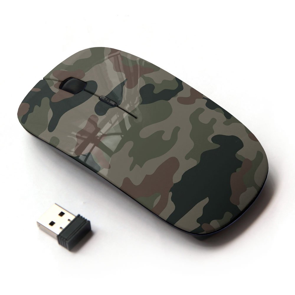 STPlus Army Camo Camouflage Pattern (Jungle Green #5) 2.4 GHz Wireless Mouse with Ergonomic Design and Nano Receiver