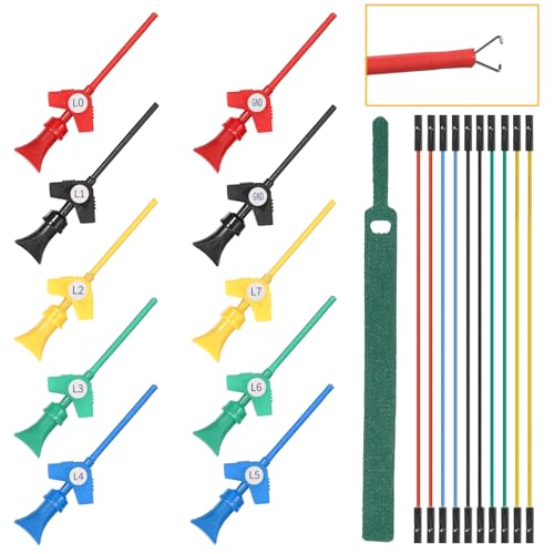 Image of Sumnacon Test Leads Kit 10 Pcs 5 Colors Mini SMD IC Test Hook Clips with Silicone Jumper Wires Cable for Logic Analyzer Electrical Testing Clip Leads or Multimeter Test Leads for Repairing Cell Phone