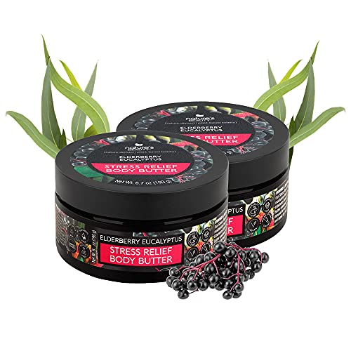 Nature’s Beauty Stress Relief Body Butter | Clear Your Mind and Soothe Your Skin with Elderberry Eucalyptus Luxury Moisturizer Made with Shea Butter, Avocado + Sweet Almond Oils - 2-pack