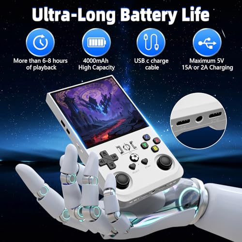 Image of R36MAX Retro Handheld Game Console, 4.0 Inch IPS Screen Retro Gaming Console,Linux System, 4000mAh Battery Portable Pocket Mini Arcade, Built-in 128G,Pearl White