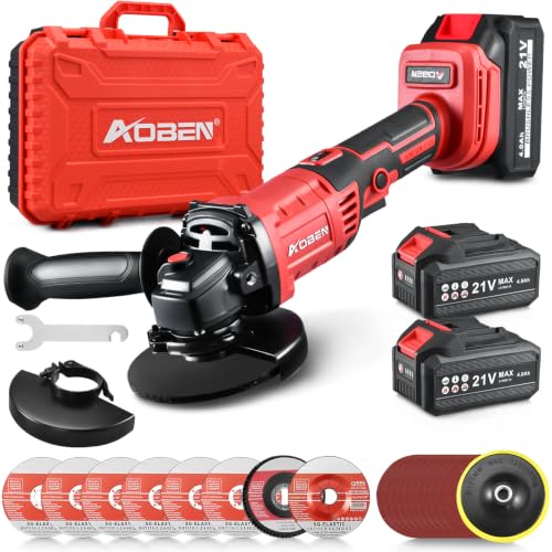 Image of AOBEN 21V Cordless Angle Grinder 4-1 /2 Inch, 6-Speed Power Brushless Cut Off Tool Kit, Lock-On Switch, with 2x4.0Ah Battery & Charger, for Metal Cutting, Grinding, Polishing