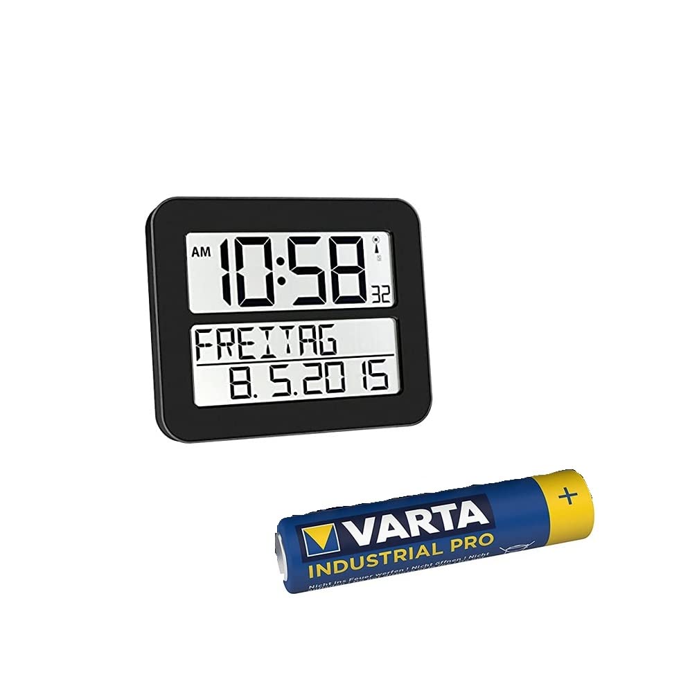 TFA Dostmann Timeline Max Digitale Funkuhr, Kunststoff (schwarz mit Batterien)