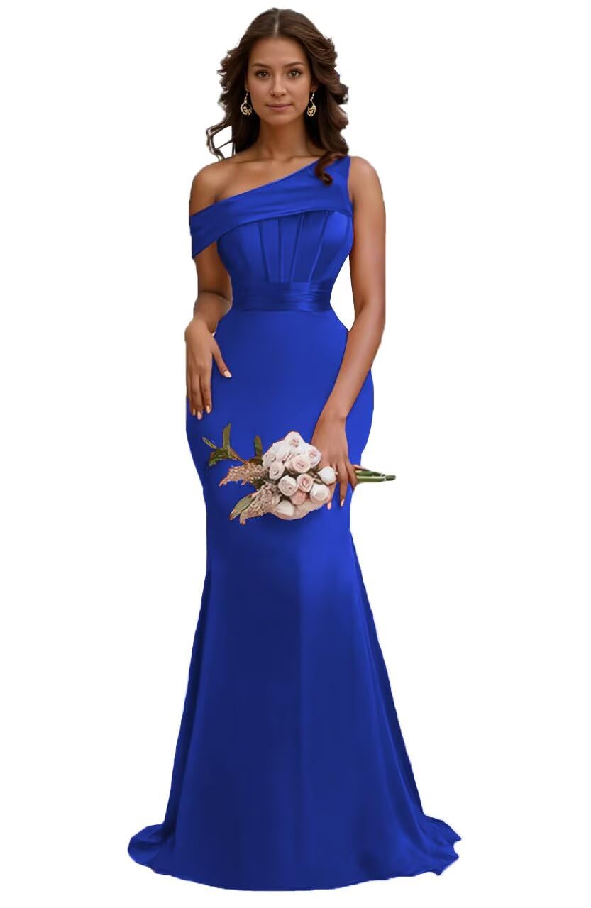 One Shoulder Bridesmaid Dresses for Wedding Mermaid Corset Satin Prom Dress Long Formal Gowns