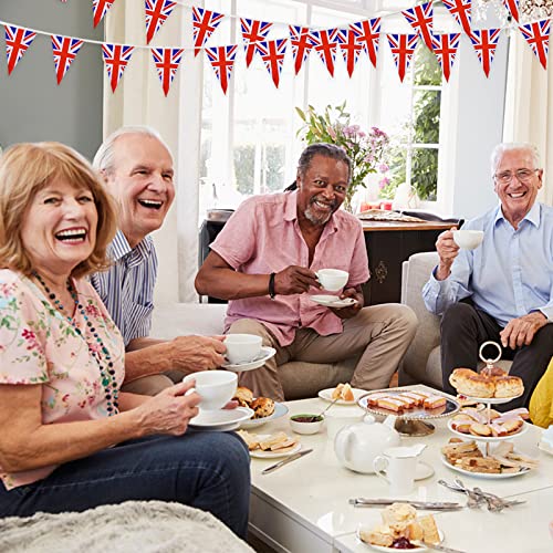 Image of AhfuLife 60 Pcs Union Jack String Pennant Flags, Small Triangle UK Great Britain Flag Bunting Banner for 2026 World Cup- Double Sided for Soccer Party Decoration (5.5x8.3 Inch -33 Ft)