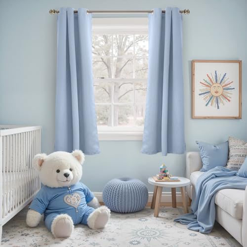 Image of YoungsTex Baby Blue Room Darkening Curtains for Bedroom 63 Inch Long - Thermal Insulated with Grommet Top Blackout Curtains for Kids Room Nursery, 2 Panels, 42 x 63 Inch