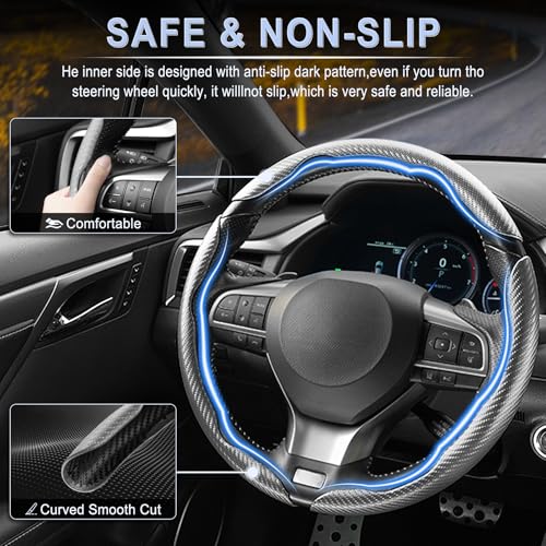 Image of Amiss 3pcs Carbon Fiber Anti-Skid Steering Wheel Cover, Waterproof & Segmented Butterfly Design, Universal 99% Vehicle Wheel Cover Protector, Car Interior Accessories (Gray-3pcs)