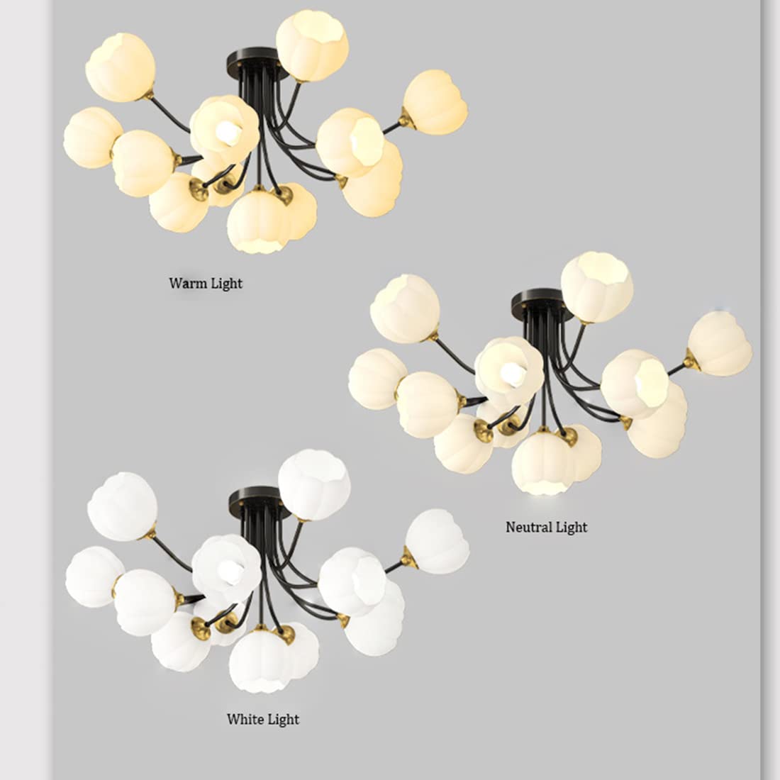Lampy sufitowe do sypialni 13-jasne czarne mosiężne lampy sufitowe z białym kwiatem-szklanym kloszem szklana kula lampa sufitowa do sypialni salon jadalnia (13Lightblack