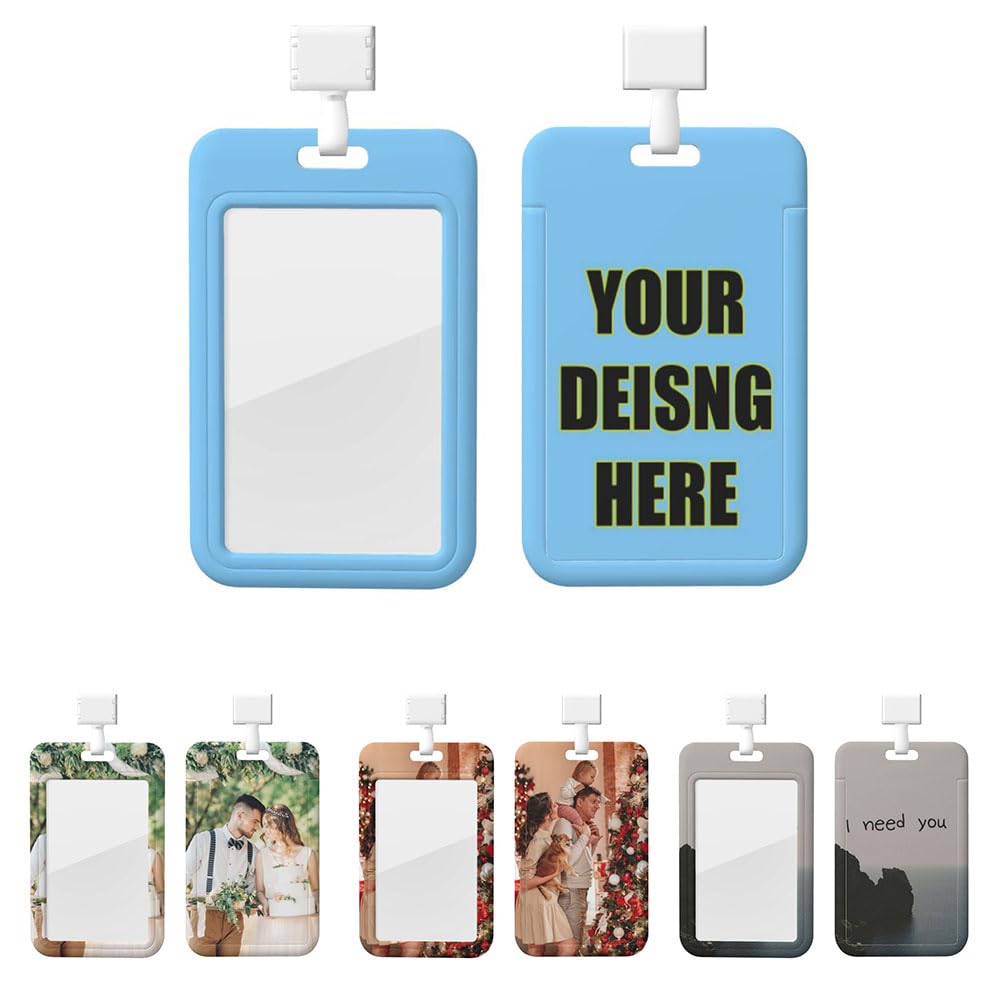 Custom ID Badge Holder Personalized Add Your Image Text Logo Vertical Name Card Holder for Office School Id, Credit Cards, Driver Licence for Women