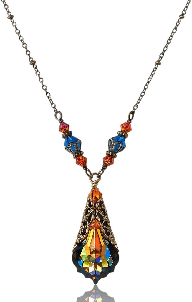HisJewelsCreations Art Deco Necklace for Woman Antique Jewelry Vintage Austrian Crystal Gifts