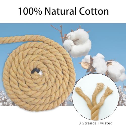 Image of Natural Brown Cotton Rope 1 /2 inch x 100 feet Nautical Rope for Crafts Plant Hanger Home Decor