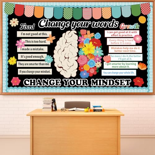 Growth Mindset Bulletin Board Classroom Decoration Flower Themed Change Your Mindset Bulletin Board Set Daisy Brain Cutouts Positive Sayings Posters Decor for Back to School Teacher