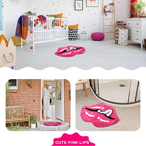 Pink Lips Bathroom Rug, Cute Lips Bath Mat Door Mat Cartoon Bathroom Rugs For Kids Bathroom Decor Non Slip Microfiber Shower Rugs Absorbent Bathtub Rug Washable, (19.7X27.5Inch) #TOP5