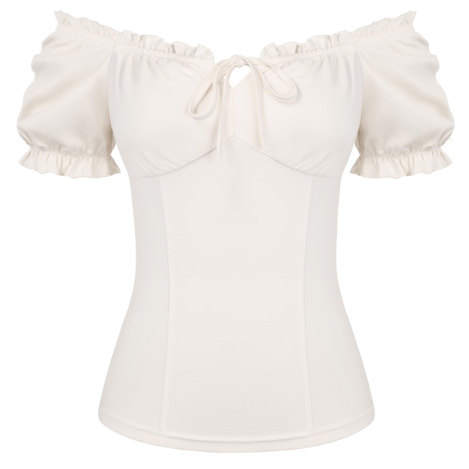 SCARLET DARKNESS Women's Renaissance Puff Sleeves Blouse Medieval Square Neck Retro Ruffles Top White XXL