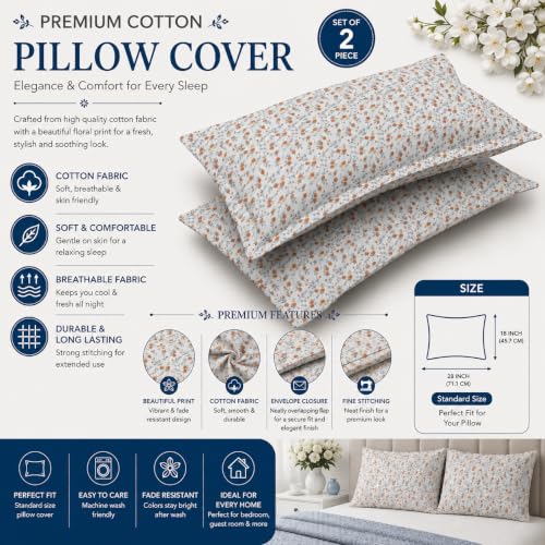 Image of IVAZA 240 TC Soft Ezyption Cotton Floral Print King Size Bedsheet - with 2 Pillow Covers, Hypoallergenic, Brethable, (Size- 90 x 90 Inch) Brown & White