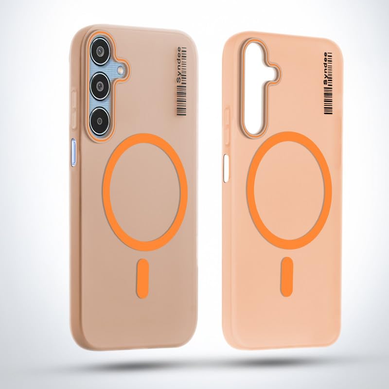 Image of Mr. Case Back Cover for Samsung M35 5G Sleek Frosted Translucent Back Only Compatible with Wireless Magnetic Accessories | Anti-Scratch Shockproof Phone Case - Orange