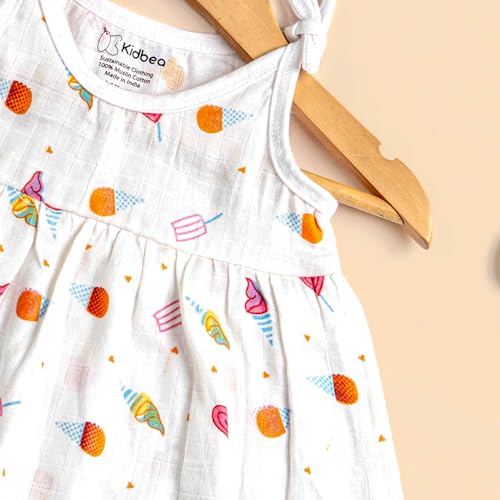 Image of Kidbea Muslin Frock for Baby Girls | Cotton Dress for Newborn Babies | Sleeveless, Tie-Up Shoulders Summer Wear Clothes
