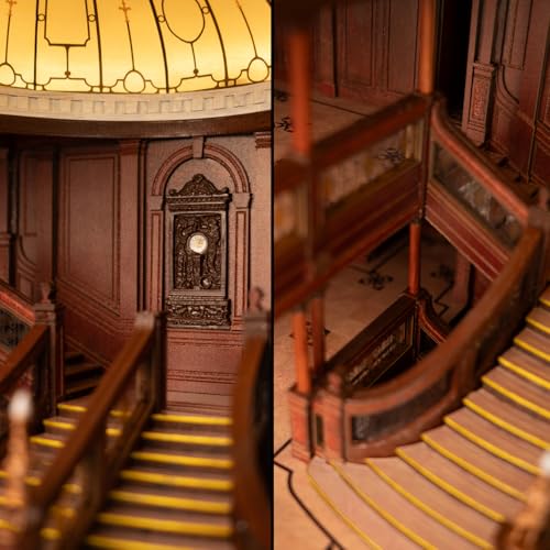 JOOHOUR Titanic Grand Staircase Building Model Set 1:37.5, 3D Wooden Puzzle, Dollhouse Miniature, Booknook, Titanic Toys, 611PCS, Gift for Adults Teens, Glory of Titanic - Thumbnail 5