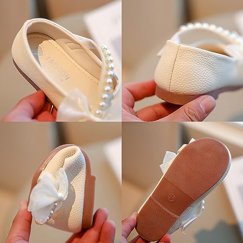 Eliogn Girls Dress Shoes Mary Jane Wedding Flower Girl Flats Pearl Glitter Rhinestone Princess Shoes for Kids Toddler Sparkle Butterfly Ballet Flats Fashion Party Roman Shoes3