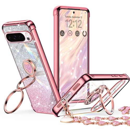 Coque Google Pixel 10 Pro avec double anneau support transparent paillettes