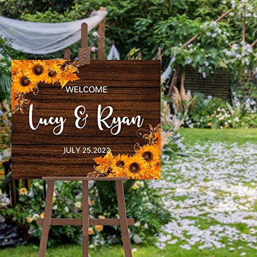 Panneau de bienvenue personnalisé mariage bois jaune pour déco forêt