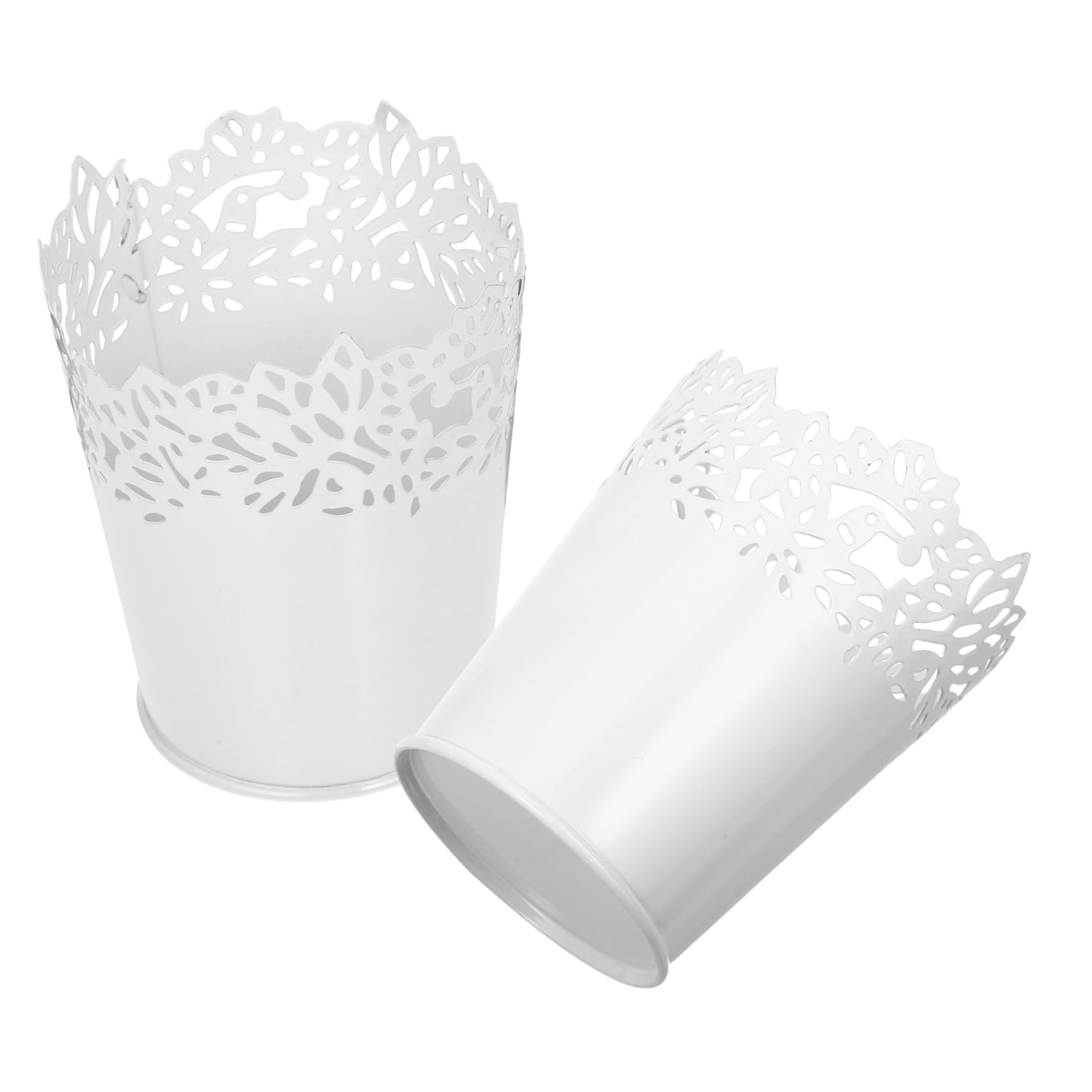 1 Set 2pcs White Hollow Iron Bucket Plant Decor Pot Outdoor Plant Bucket Arrangement Vase Planters for Fence Iron Holder Iron Bucket Brush Organizers GREENADSCAPE