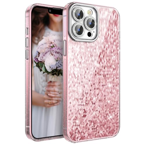 Coque iPhone 13 Pro Max rose paillettes en TPU souple antichoc pour femme