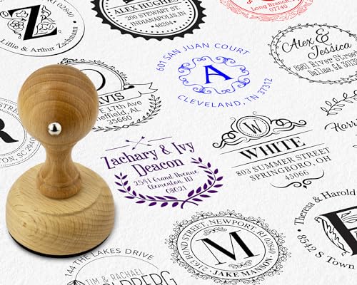 Round Monogram Address Stamp - Personalized Wood...