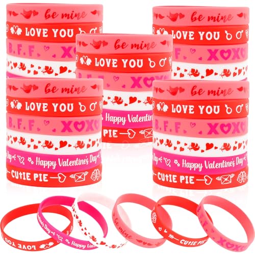 Valentines Day Silicone Wristbands 36 PCS Valentines Day Bracelets Bulk Valentines Party Favor Supplies Silicone Wristbands Bracelets for Valentines Gifts Goodie Bag Fillers Classroom Prize
